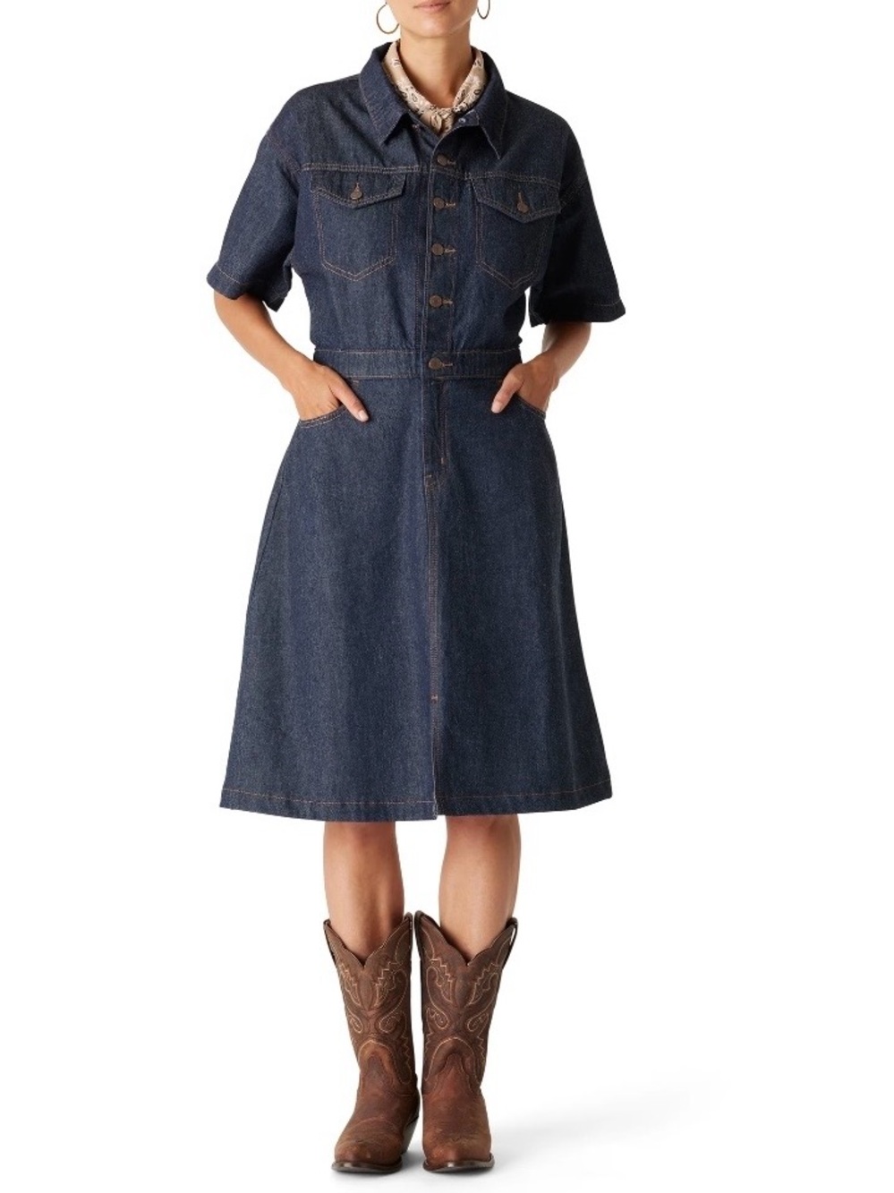 NEW Levi's Dark Blue Denim Midi Shirt Dress